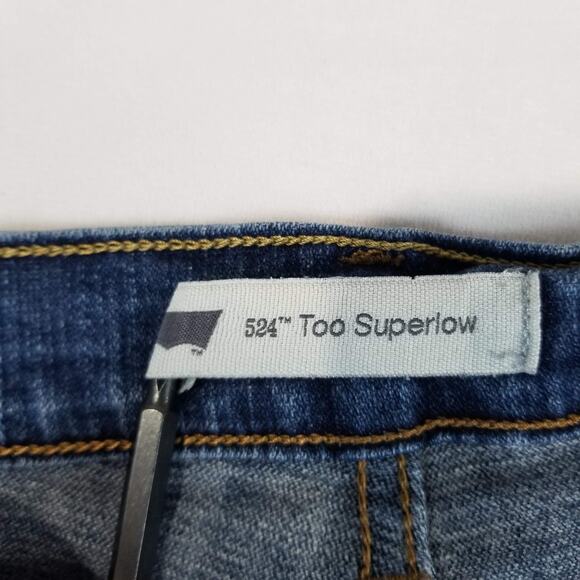 Levis 524 Jeans Size 11 Blue Too Superlow Bootcut Flare Dark Wash Stretch 90s - Picture 5 of 12